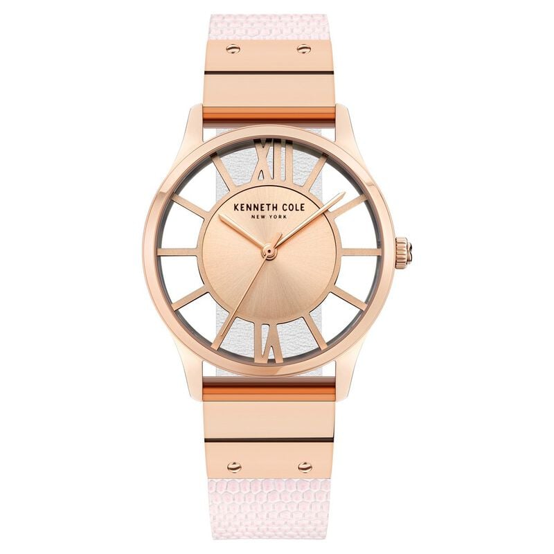Kenneth Cole Quartz Analog Rose Gold Dial Leather Strap Watch for Women NEKCWLA2106003LD