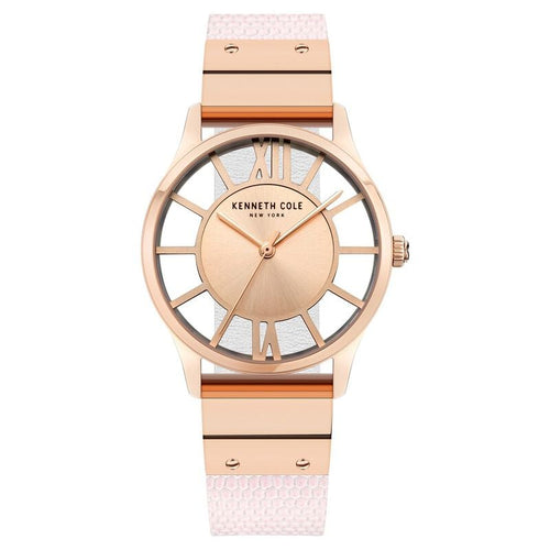 Kenneth Cole Quartz Analog Rose Gold Dial Leather Strap Watch for Women NEKCWLA2106003LD