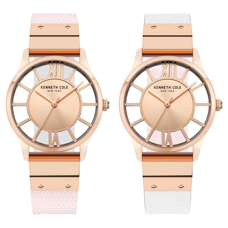 Kenneth Cole Quartz Analog Rose Gold Dial Leather Strap Watch for Women NEKCWLA2106003LD