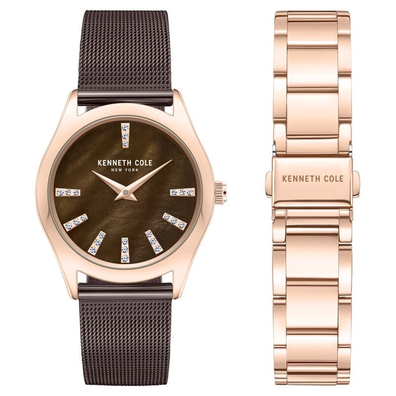 Kenneth Cole Quartz Analog Mother Of Pearl Dial Stainless Steel Interchangeable Strap Watch For Women NTKCWLG0048402LD