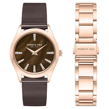 Kenneth Cole Quartz Analog Mother Of Pearl Dial Stainless Steel Interchangeable Strap Watch For Women NTKCWLG0048402LD