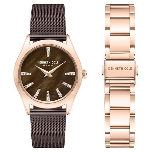 Kenneth Cole Quartz Analog Mother Of Pearl Dial Stainless Steel Interchangeable Strap Watch For Women NTKCWLG0048402LD