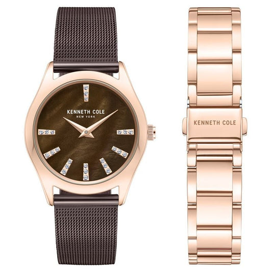 Kenneth Cole Quartz Analog Mother Of Pearl Dial Stainless Steel Interchangeable Strap Watch For Women NTKCWLG0048402LD