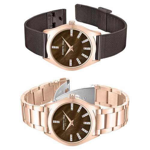 Kenneth Cole Quartz Analog Mother Of Pearl Dial Stainless Steel Interchangeable Strap Watch For Women NTKCWLG0048402LD