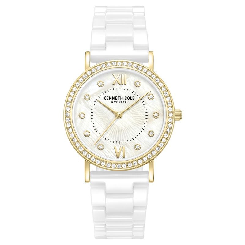 Kenneth Cole Quartz Analog White Dial White Ceramic Strap Watch For Women NTKCWLG0062801LD