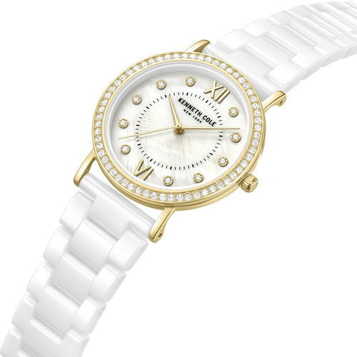 Kenneth Cole Quartz Analog White Dial White Ceramic Strap Watch For Women NTKCWLG0062801LD