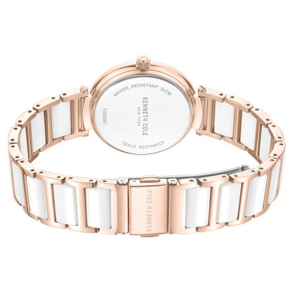 Kenneth Cole Quartz Analog Silver Dial Rose Gold Colour Ceramic Strap Watch For Women KCWLG0066102LD