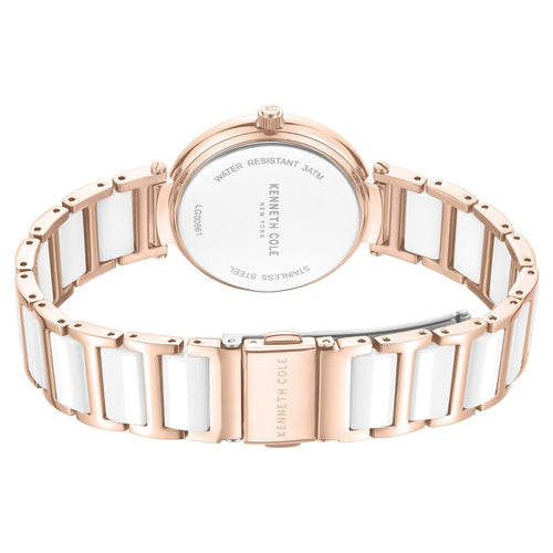 Kenneth Cole Quartz Analog Silver Dial Rose Gold Colour Ceramic Strap Watch For Women KCWLG0066102LD