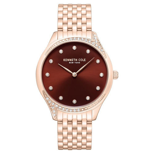 Kenneth Cole Quartz Analog Maroon Dial Rose Gold Colour Stainless Steel Strap Watch For Women KCWLG0068203LD