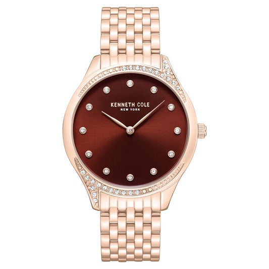 Kenneth Cole Quartz Analog Maroon Dial Rose Gold Colour Stainless Steel Strap Watch For Women KCWLG0068203LD