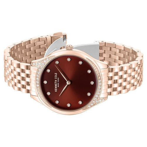 Kenneth Cole Quartz Analog Maroon Dial Rose Gold Colour Stainless Steel Strap Watch For Women KCWLG0068203LD