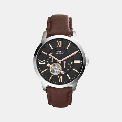 Towns Men Automatic Black Dial Multi-Function Leather Watch ME3061