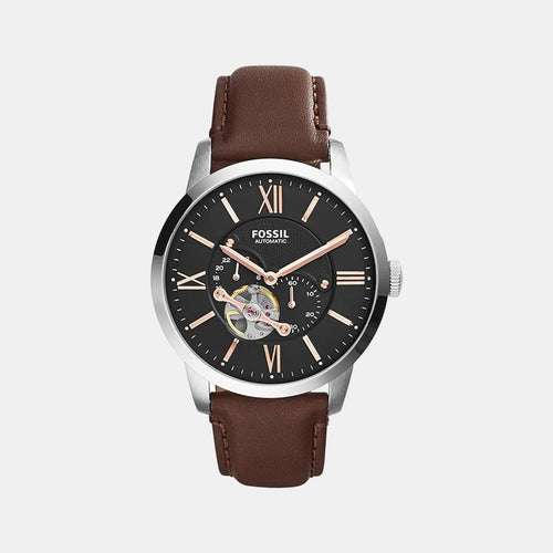 Towns Men Automatic Black Dial Multi-Function Leather Watch ME3061