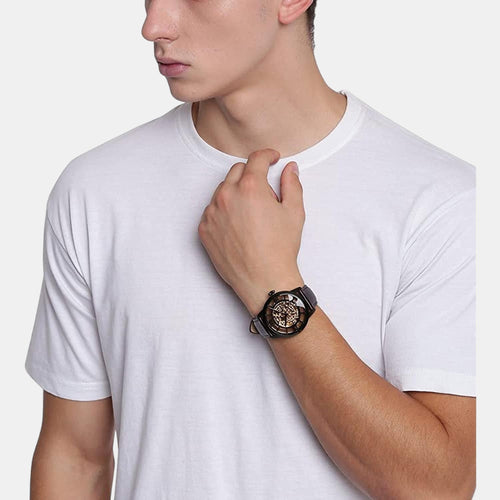Towns Men Automatic Brown Dial Analog Leather Watch ME3098