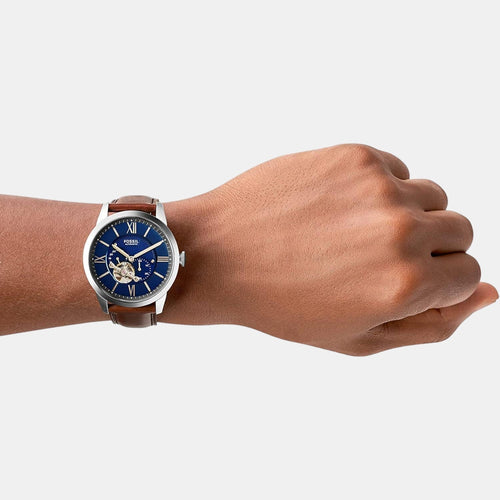 Towns Men Automatic Blue Dial Multi-Function Leather Watch ME3110