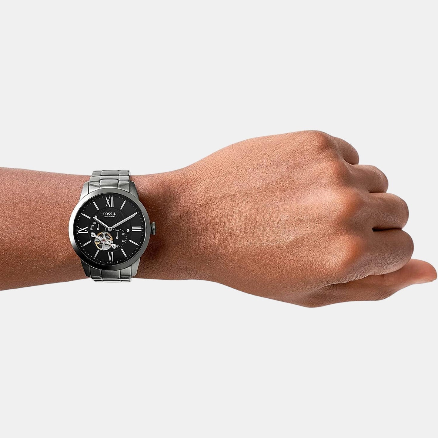 Towns Men Automatic Black Dial Multi-Function Stainless Steel Watch ME3172