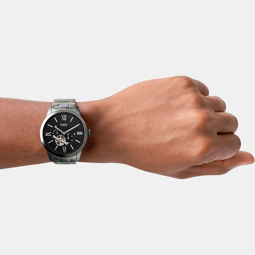 Towns Men Automatic Black Dial Multi-Function Stainless Steel Watch ME3172
