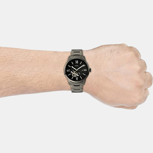 Towns Men Automatic Black Dial Multi-Function Stainless Steel Watch ME3172