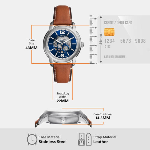 Fossil Heritage Men Automatic Blue Dial Analog Leather Watch ME3263