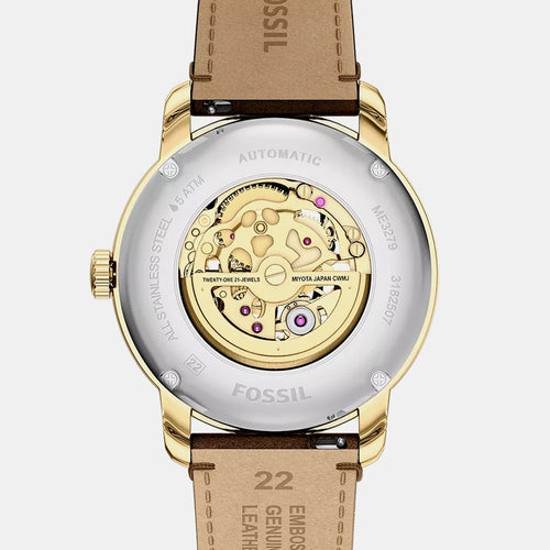 Men Automatic Gold Dial Analog Leather Watch ME3279