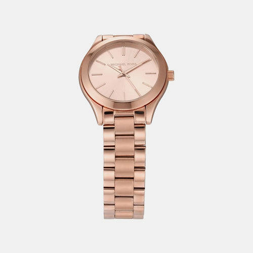 Mini Slim Runway Women Quartz Pink Dial Analog Stainless Steel Watch MK3513