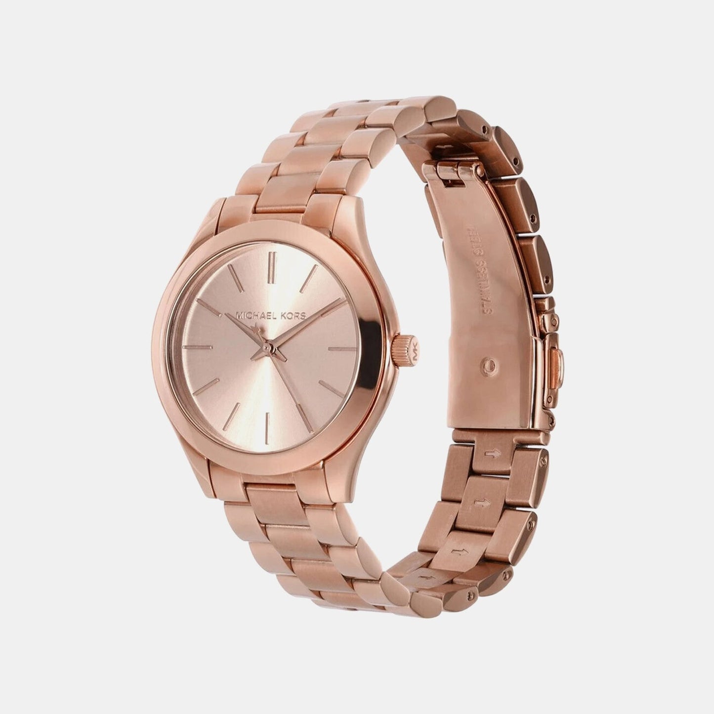 Mini Slim Runway Women Quartz Pink Dial Analog Stainless Steel Watch MK3513