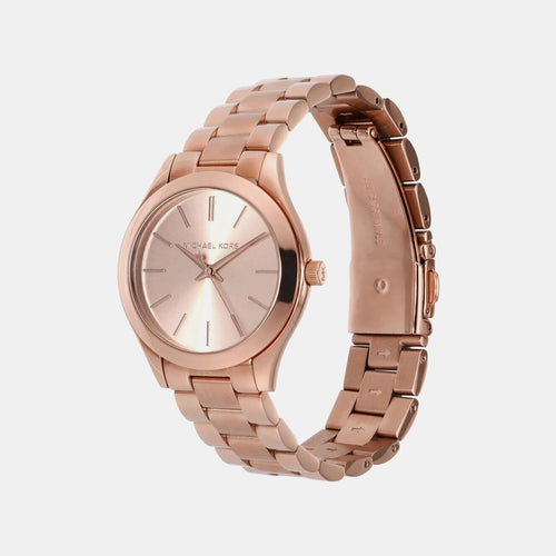 Mini Slim Runway Women Quartz Pink Dial Analog Stainless Steel Watch MK3513I