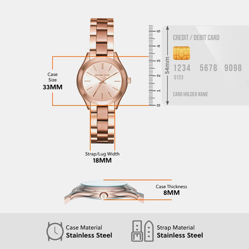 Mini Slim Runway Women Quartz Pink Dial Analog Stainless Steel Watch MK3513