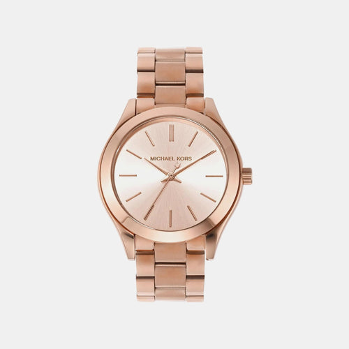 Mini Slim Runway Women Quartz Pink Dial Analog Stainless Steel Watch MK3513