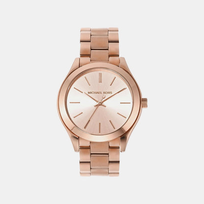Mini Slim Runway Women Quartz Pink Dial Analog Stainless Steel Watch MK3513I