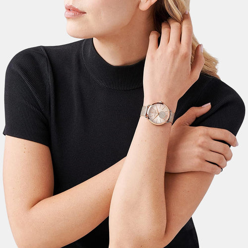 Portia Women Quartz Pink Dial Analog Stainless Steel Watch MK3845