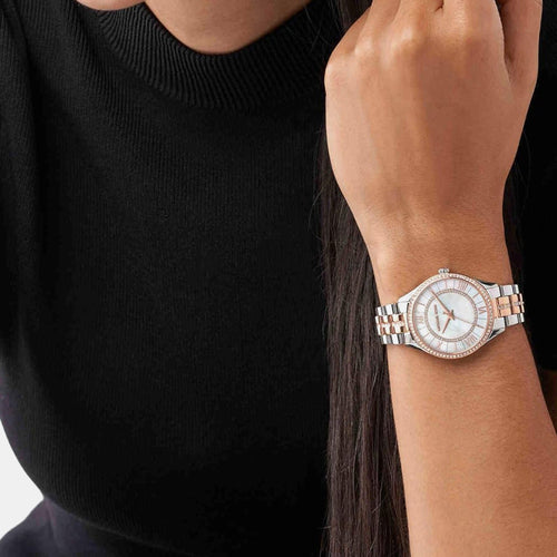 Lauryn Women Quartz Mother Of Pearl Dial Analog Stainless Steel Watch MK3979