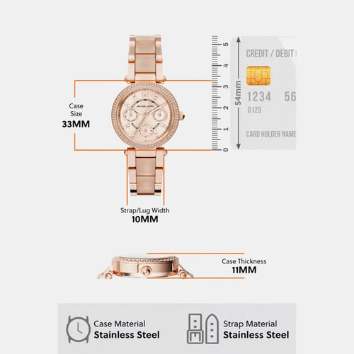 Mini Parker Women Quartz Pink Dial Chronograph Stainless Steel Watch MK6110