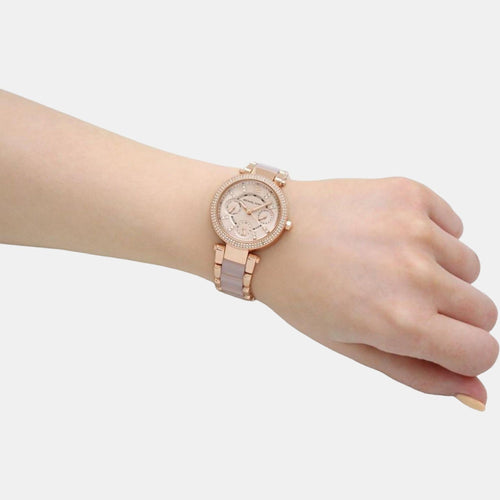Mini Parker Women Quartz Pink Dial Chronograph Stainless Steel Watch MK6110