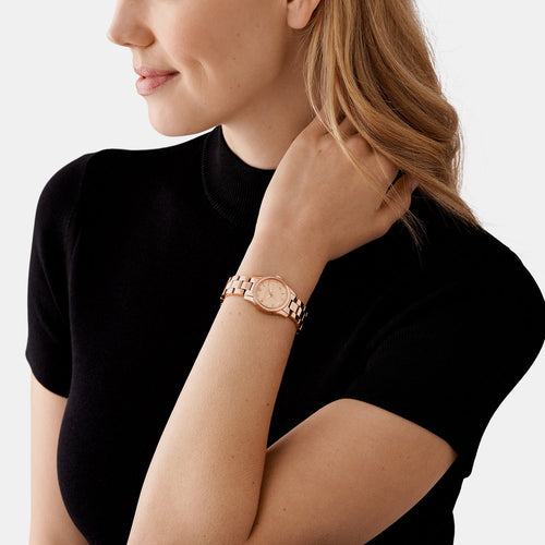 Runway Women Quartz Pink Dial Analog Stainless Steel Watch MK7458