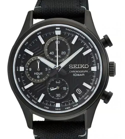 Seiko Chronograph Quartz, Black Dial, Nylon Strap - SSB421P1