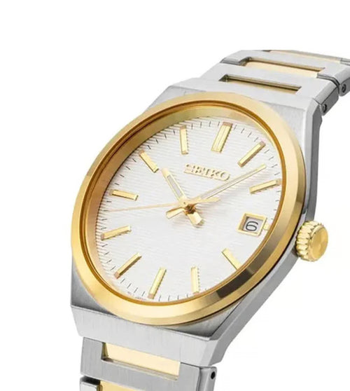 Seiko Dress Men Quartz White Dial Analog Stainless Steel Watch SUR558P1