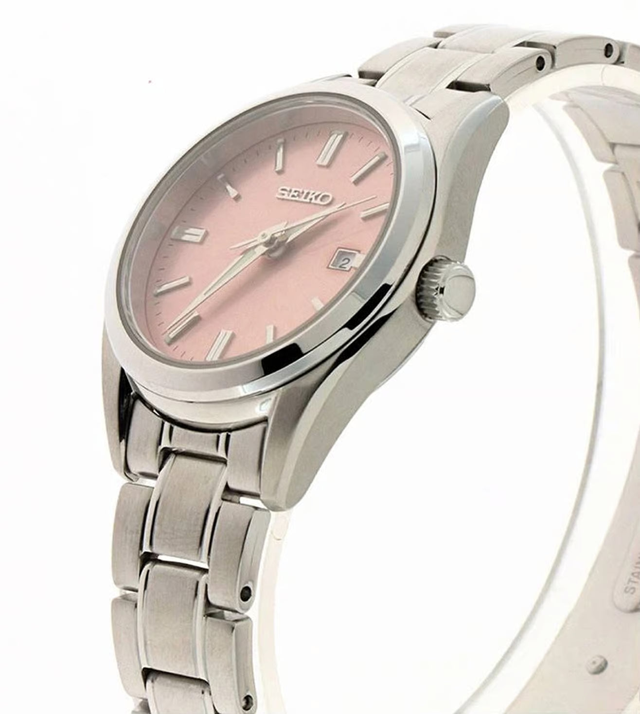 Seiko Dress Women Quartz Pink Dial Analog Stainless Steel Watch SUR529P1