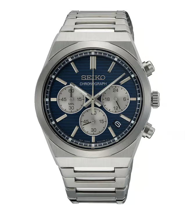 SeikoDress Men Quartz Blue Dial Chronograph Stainless Steel Watch SSB453P1