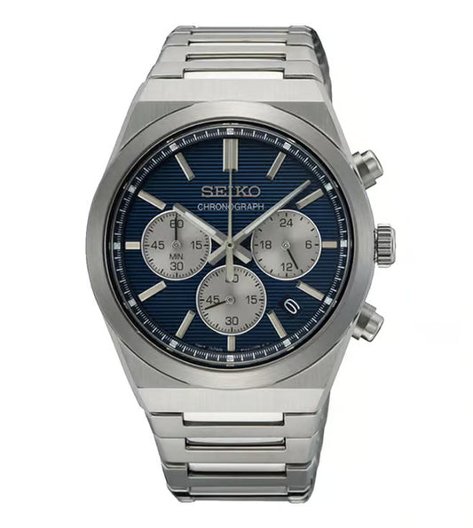 SeikoDress Men Quartz Blue Dial Chronograph Stainless Steel Watch SSB453P1