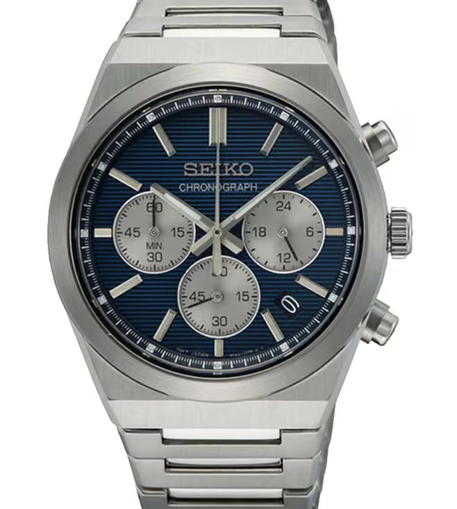 SeikoDress Men Quartz Blue Dial Chronograph Stainless Steel Watch SSB453P1