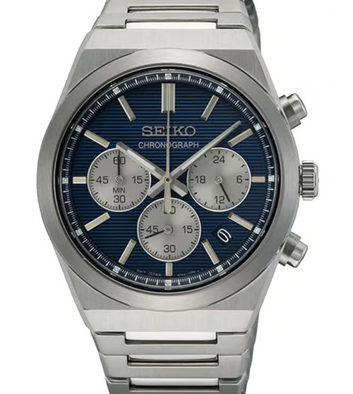 SeikoDress Men Quartz Blue Dial Chronograph Stainless Steel Watch SSB453P1