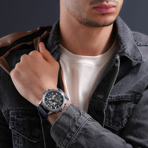 Police Automatic With Self Winding Blue Dial Blue Color Leather Strap Watch For Men PLPEWGE1601803