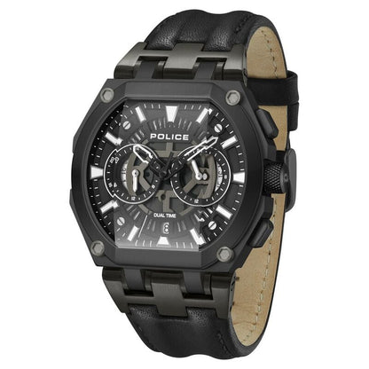 Police Multifunction Black Dial Leather Strap Watch For Men