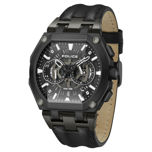 Police Multifunction Black Dial Leather Strap Watch For Men PLPEWGF0054401