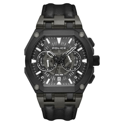 Police Multifunction Black Dial Leather Strap Watch For Men