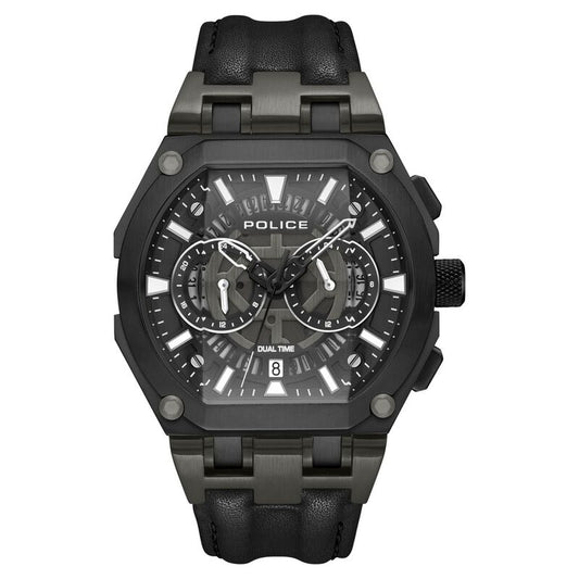 Police Multifunction Black Dial Leather Strap Watch For Men PLPEWGF0054401