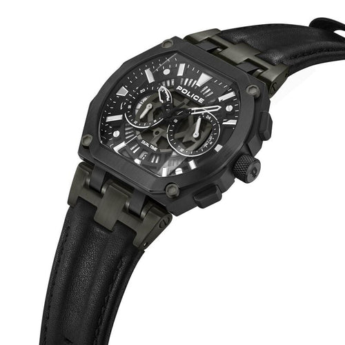Police Multifunction Black Dial Leather Strap Watch For Men PLPEWGF0054401