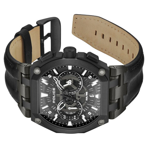 Police Multifunction Black Dial Leather Strap Watch For Men PLPEWGF0054401