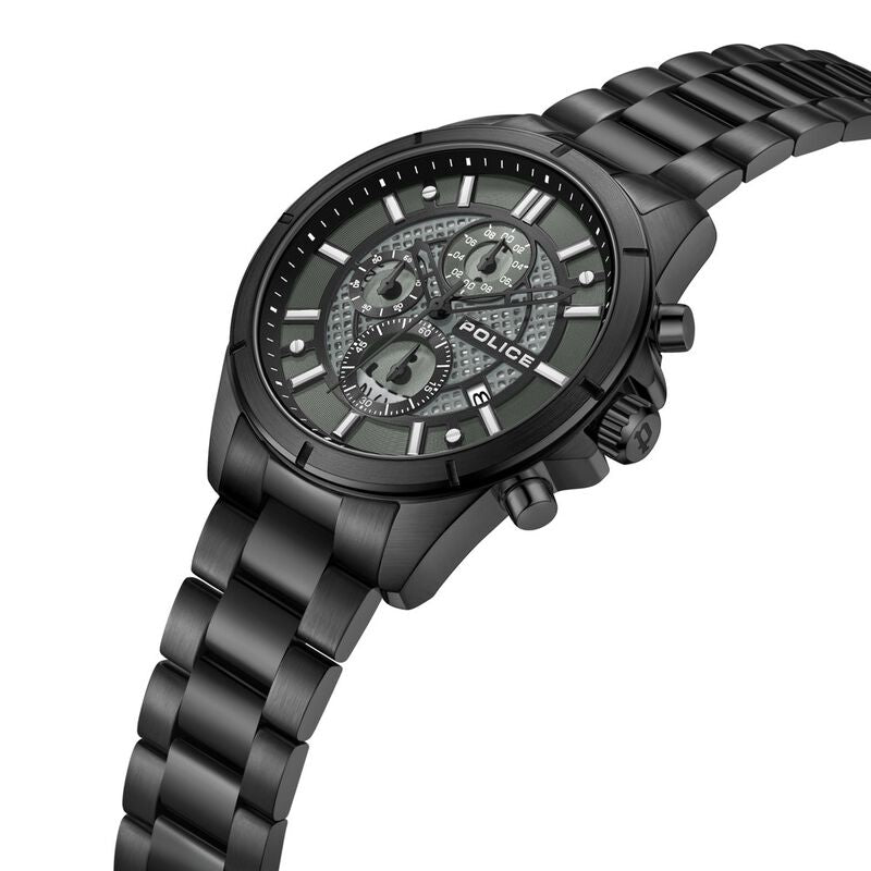 Police Chronograph Black Dial Black Color Stainless Steel Strap Watch For Men